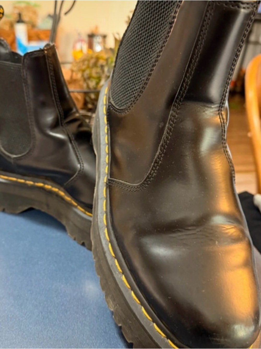 Dr. Martens Black Leather Chelsea Boots with Yellow Welt Stitching
